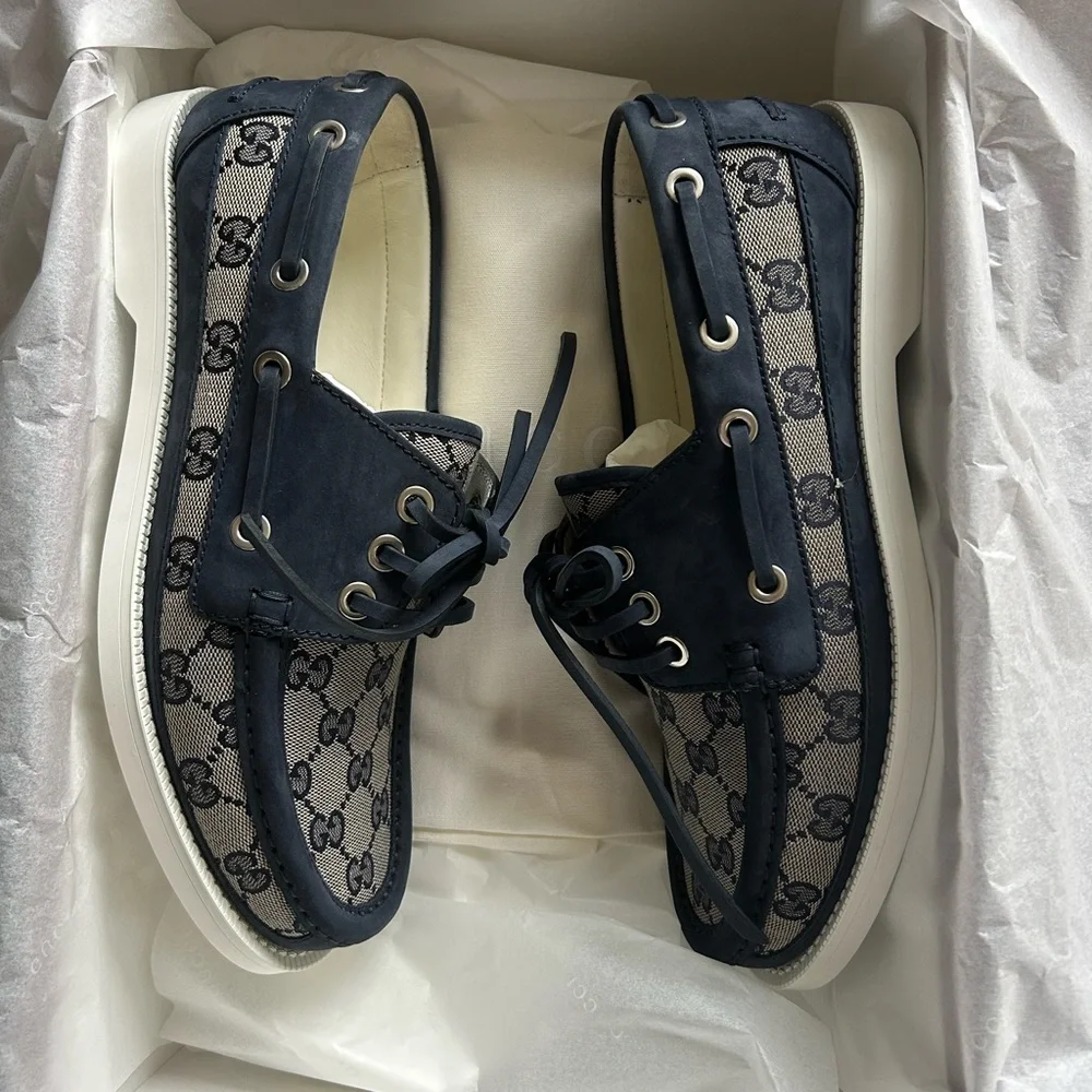 Gucci Men's Navy boat Boat Shoes NWT UK7 /US8